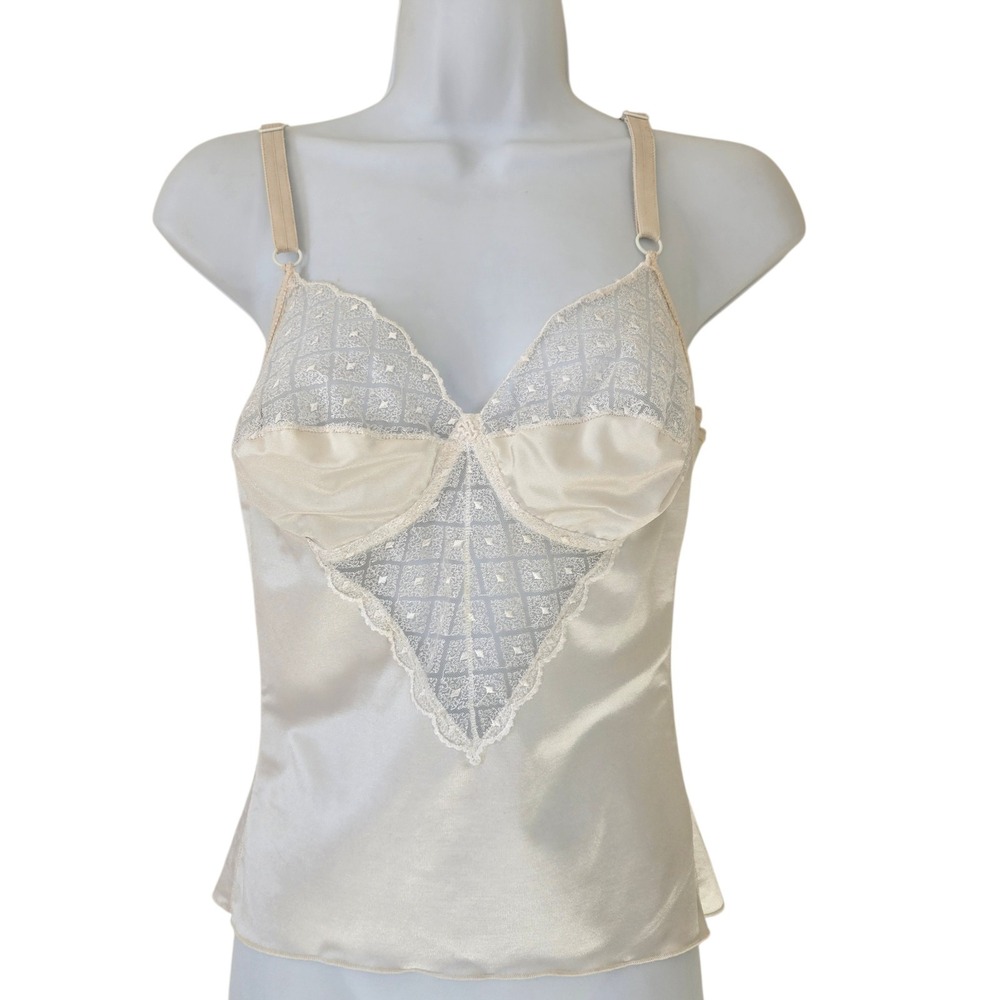Vintage Maima Ivory Lace Satin Cami Top Adjustable Straps Size 4